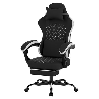 Fauteuil de jeu 1 pièce en tissu noir et blanc avec accoudoirs 3D et moteur réversible