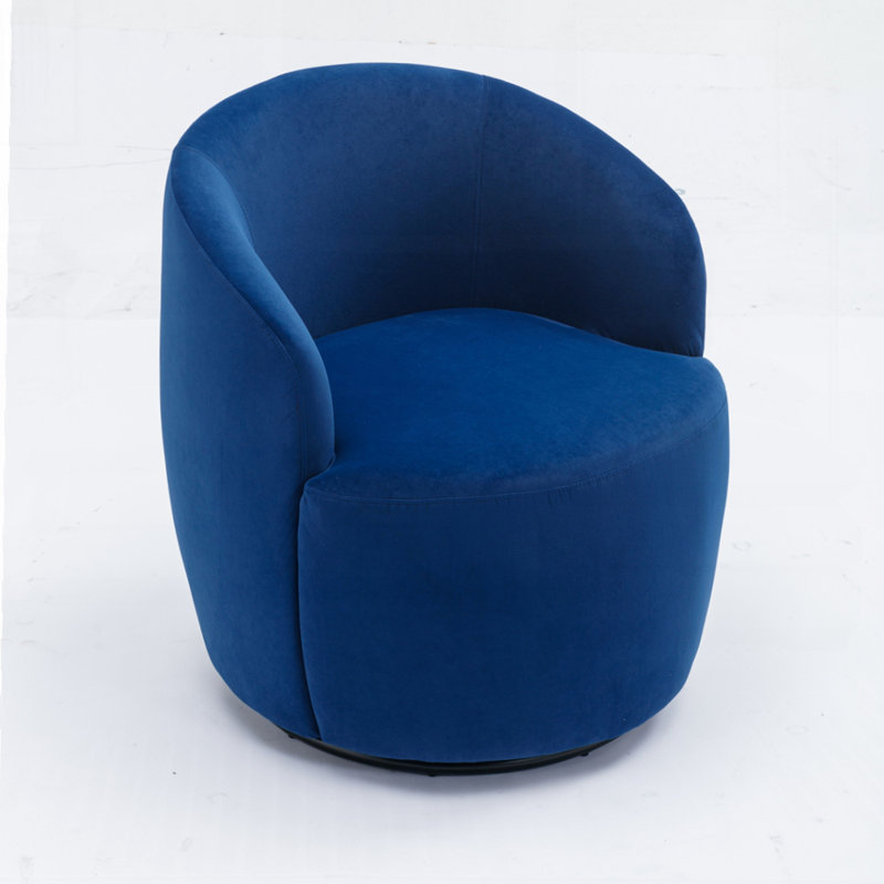 Swivel Accent Armchair Barrel Chair With Powder Coating Metal Ring, Blue Velvet