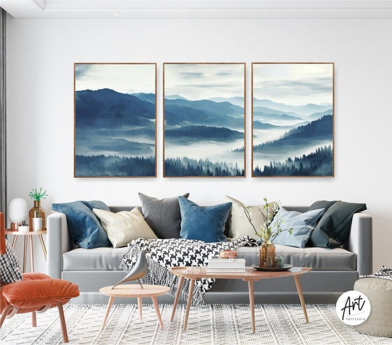 Parc national des Blue Ridge Mountains, ensemble de 3 aquarelles, art mural, H 16 po x l 36 po x P 0,75 po, Toile tendue