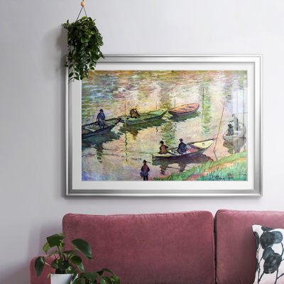 «Fishermen on the seine at poissy», reproduction d'art encadrée sur papier par Claude Monet