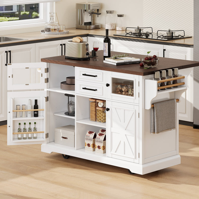 Îlot de cuisine polyvalent à abattants avec rangement et prises de courant, style maison de campagne