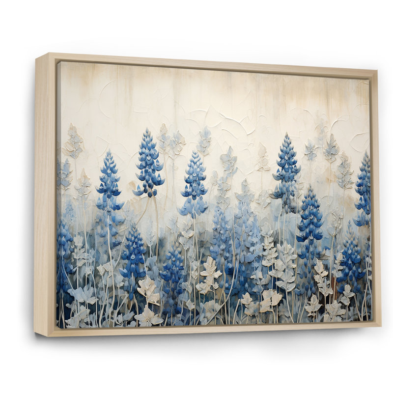 Élégant bleu et beige Bonnets Meadow - Blue Bonnets, reproductions d'art mural FL107225, Cadre naturel flottant