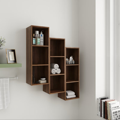 Tablettes de rangement murales de 36 pouces, support de rangement ouvert à 3 niveaux, finition ébène brun, tablette flottante compacte pour petite salle de bain, bureau, salle de rangement