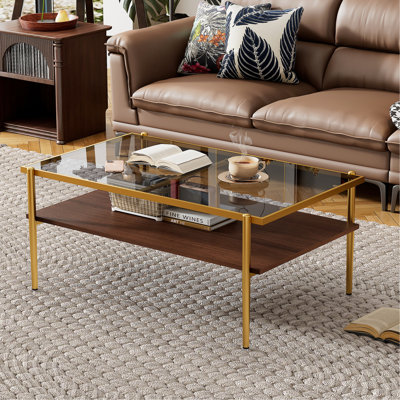 Table basse Elegant Living Room Decor avec verre trempé gris et pieds en métal, design fonctionnel