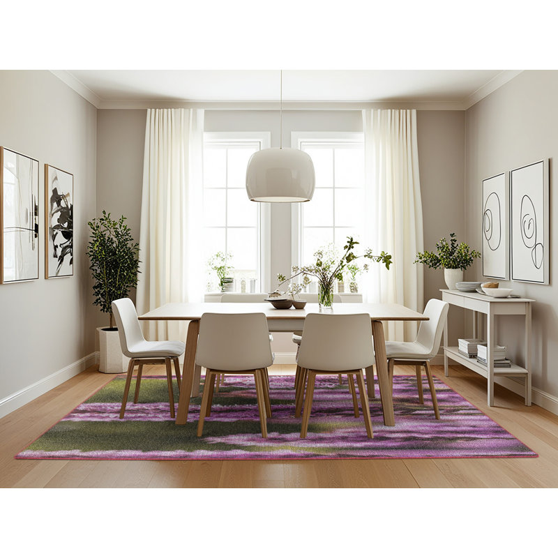 Tapis mauve/vert à tisser électrique, Rectangle 7 pi x 10 pi