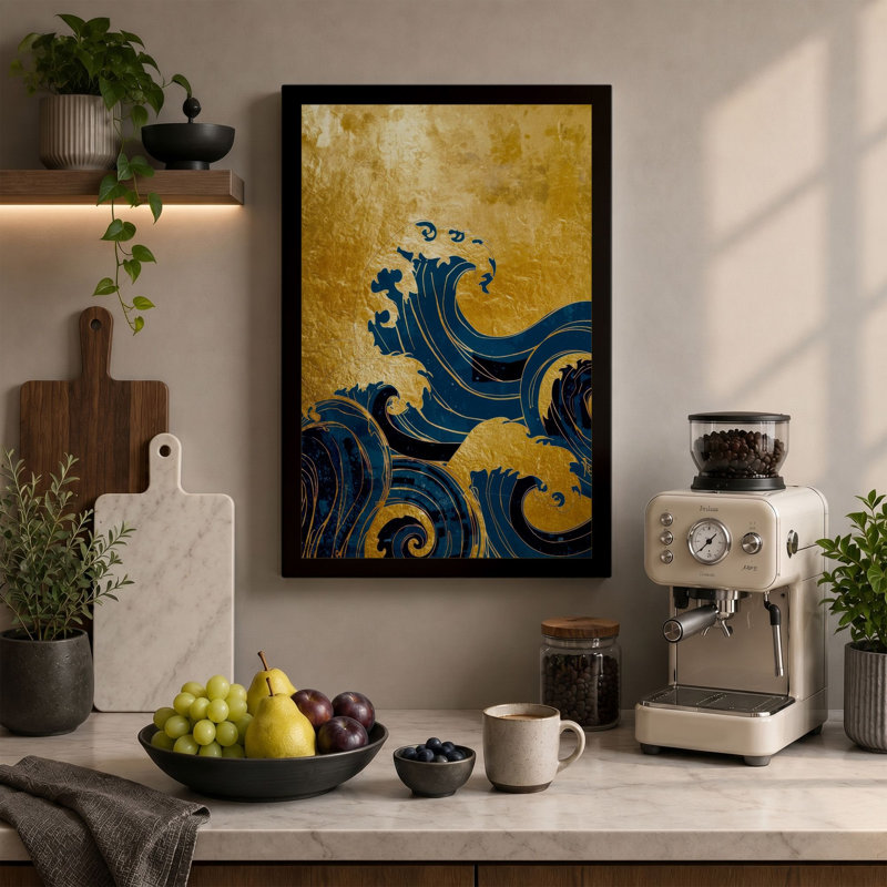 Golden Wave Japandi - Wrapped Canvas, 30x20 - 76.2 x 50.8 cm, Sage Border