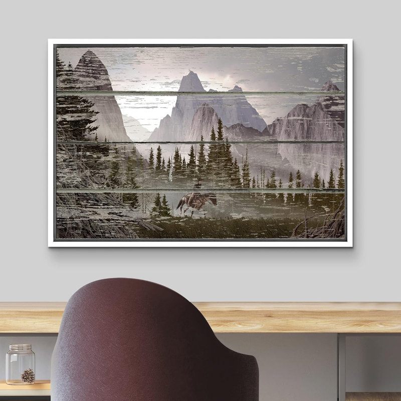 Western Wood Effect Landscape " Rustic Mountain Forest Scenery Western Cowboy On A Wood Effect Background Farmhouse Country Decor "