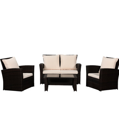 Outdoor Furniture 4, PE en brun, acier galvanisé, coussins relaxants, meubles de patio faciles à faire briller, brun, fabrication en acier, croissance simple et confortable