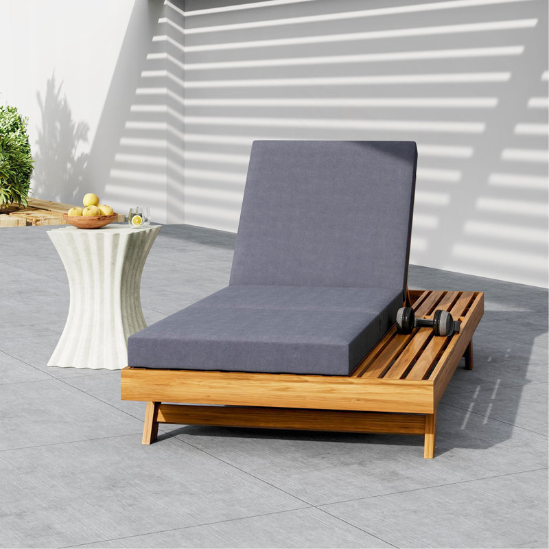Lounge Chaise Set, Space Available On One Side,Acacia Solid Wood With Lounge Cushion (Dark Grey & Triple Fold) - Matching Cream Version Available
