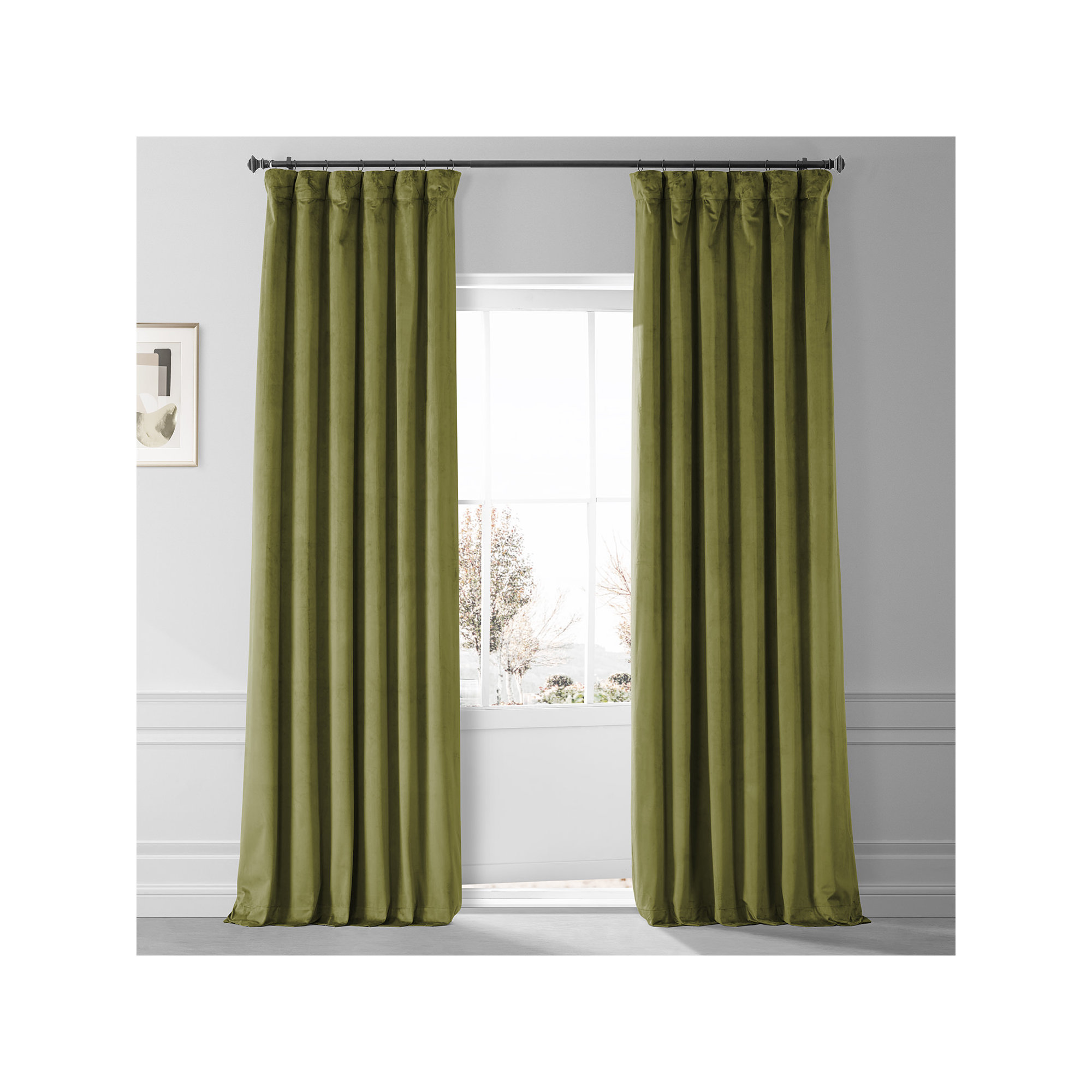 Loria Plush Velvet 100% Blackout Curtains For Bedroom, Living Room - Single Panel, 50" W x 84" L, Jalapeno Green