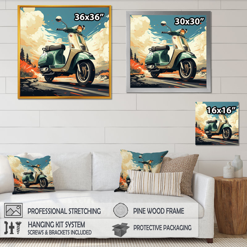 Edgy Scooter Odyssey I sur toile, H 16 po x l 16 po x P 1 po, Cadre doré simple