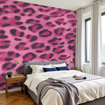 Papier peint adhésif peler et coller imprimé léopard rose taches audacieuses rayures H 100 po x l 144 po amovible en papier PVC autocollant pour chambre à coucher bureau à domicile