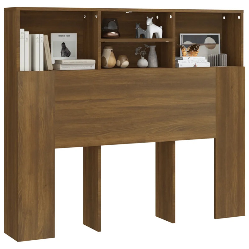 Headboard Cabinet Bedroom Home Indoor Bookcase, Small Double (4'), Brown Oak
