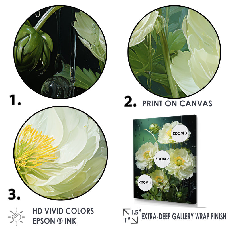 «Green Buttercups Realistic Radiance I», reproduction sur toile, Cadre naturel flottant, H 40 po x l 30 po x P 1,5 po