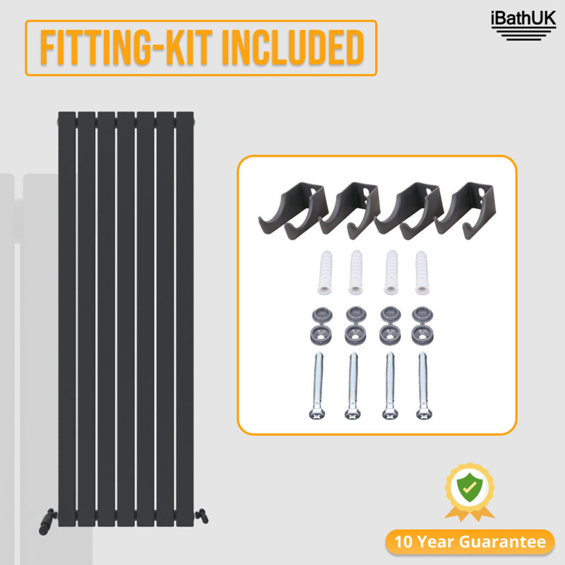 iBathUK Belgravia Vertical Single Slim Flat Panel Radiator, Grey, 1600cm H x 532cm W x 52cm D