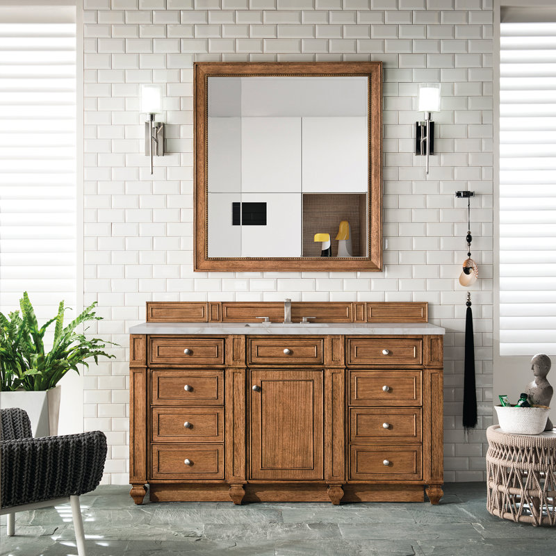 Bristol 60'' W Single Vanity, Saddle Brown, Victorian Silver, 8" Widespread
