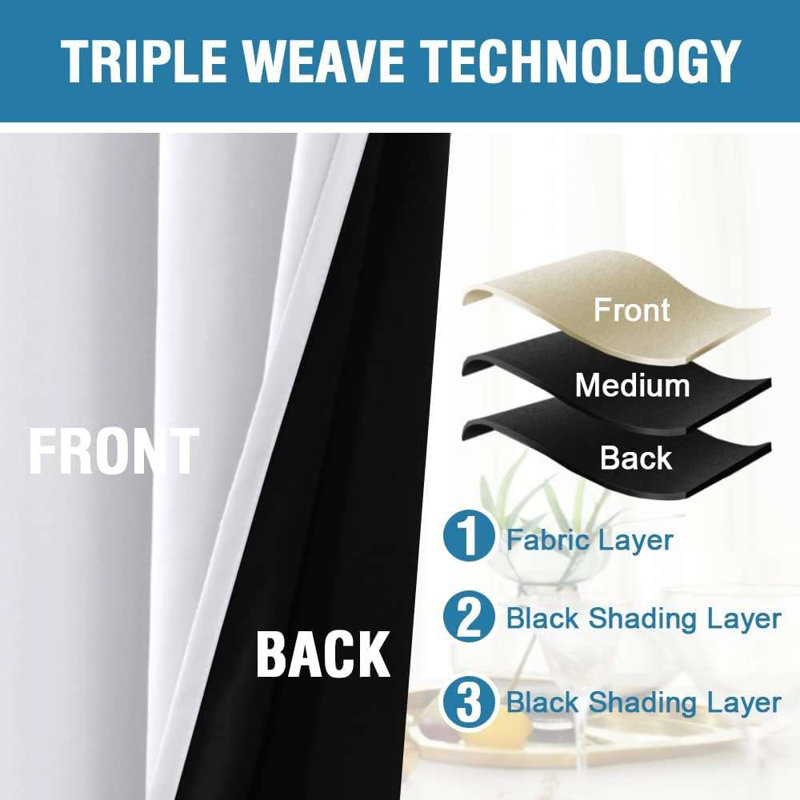100% Blackout Curtains for Bedroom Thermal Insulated Full Blackout Curtains for Living Room Energy Efficiency Window Draperies with Black Liners 1 Panel