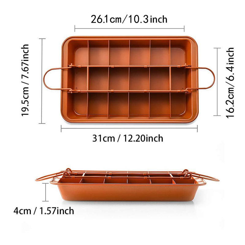 Moule à brownies avec séparateurs, plaque de cuisson à bords seulement, moule à brownies d'angle en acier inoxydable avec emporte-pièce, permet de réaliser 18 brownies prédécoupés (rouge)