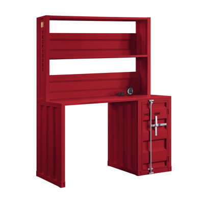 Bureau d'écriture avec huche et rangement à finition rouge | Idée de cadeau