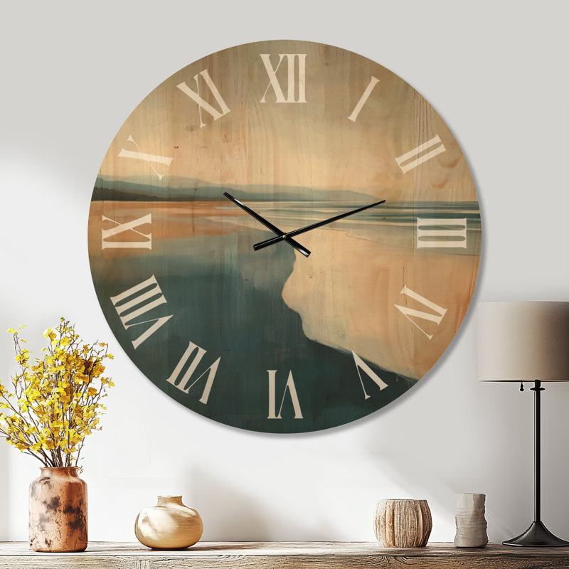 Sables des Marées côtières II - Horloge Murale Ronde Paysage Marine, Impression sur Bois, Extra Large