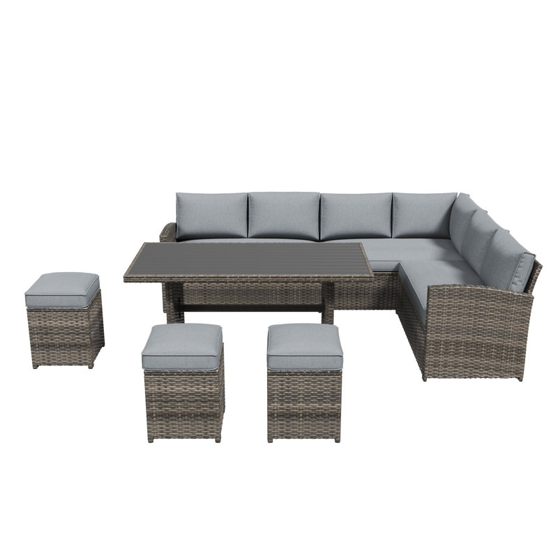 Atvars 8-Person Wicker Outdoor Sectional Seating Group with Storage Ottomans, Gray