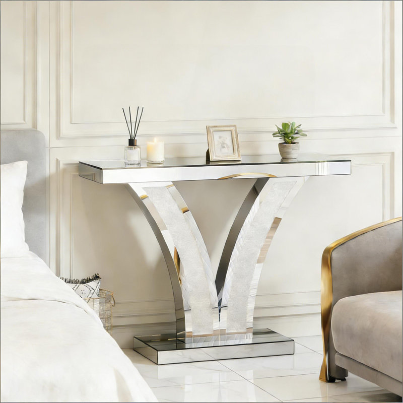 Table de vestibule en forme de V, table d'appoint en miroir, console
