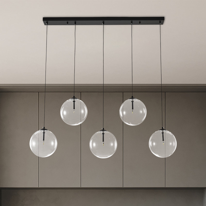 5-light Linear Kitchen Island Chandelier, Matte Black