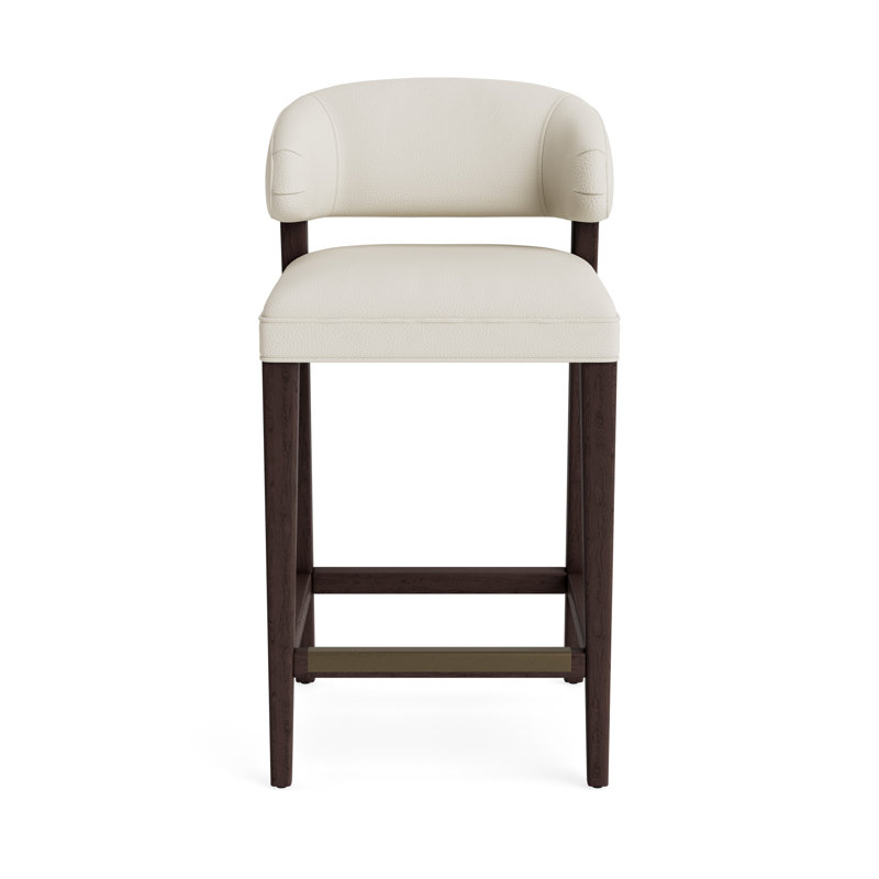 Keane Leather Bar Stool, Java, Greenwich Performance Leather - Cream, Bar Stool (30” Seat Height)