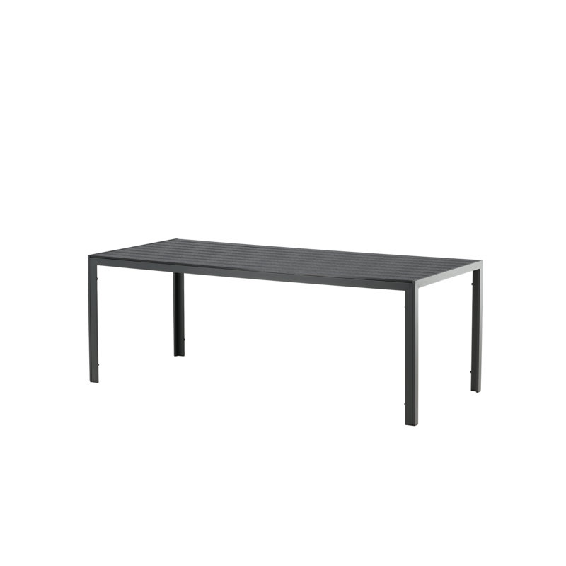 Jaafer Rectangular Wood Metal Outdoor Dining Table , 205cm cm W 90cm cm D, Black/Black