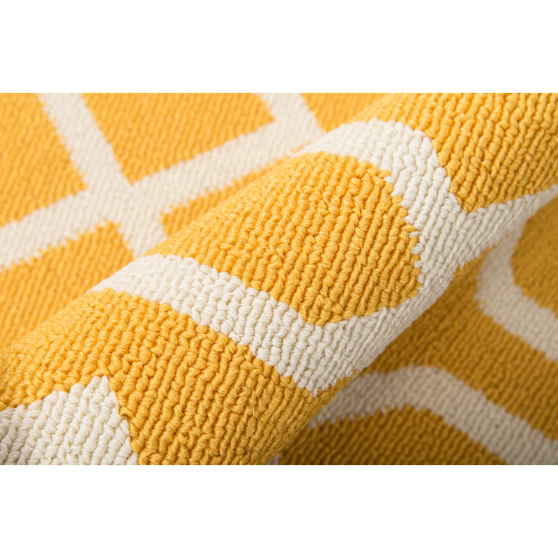 Tapis d'intérieur / extérieur jaune à motif géométrique Gul, Rectangle 3 pi 11 po x 5 pi 7 po
