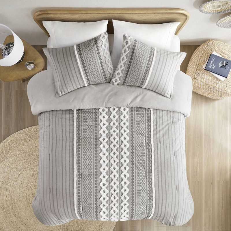 Ensemble d'édredon en coton, Gris, Édredon grand et 2 taies décoratives