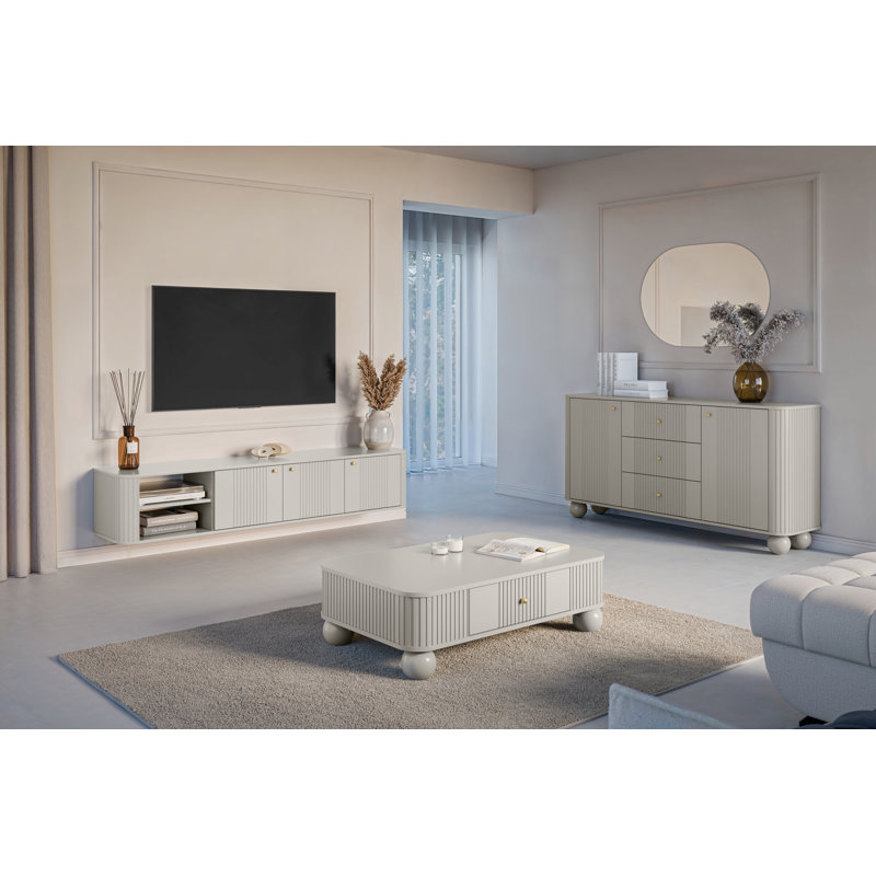 Dayzee Unfinished TV Stand for TVs up to 55", Cashmere/Gold