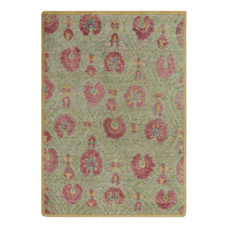 Rug & Kilim’S Block Print Rug With Red And Green Floral Patterns, Rectangle 10' x 14'