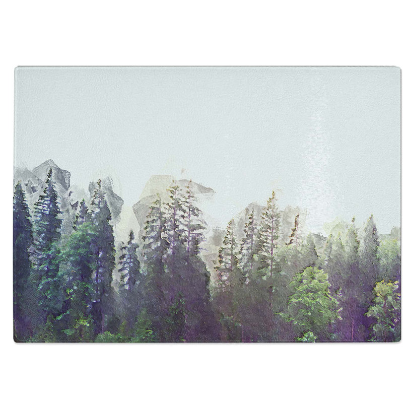 Tempered Glass Pine Tree Forest in the Fog Chopping Board, 39 cm W x 28.5 cm L