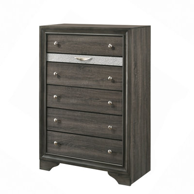 Commode à tiroirs, commode texturée élégante, rangement à 5 tiroirs avec rangement à bijoux, glissières lisses et conception peu encombrante