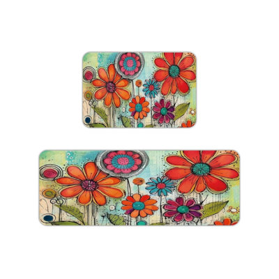 Home Sweet Home Print Kitchen Mats for Kitchen & Dining Room, Teal Brown 2 Pcs