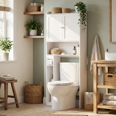 Armoire de rangement de 67 po de hauteur au-dessus des toilettes avec étagères ajustables