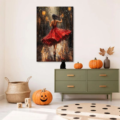 1pc encadré art mural peinture sur toile danseuse sous la pluie, robe rouge, impression de style peinture à l'huile impressionniste rétro affiche murale décoration parfaite pour une œuvre d'art moderne pour le salon de la chambre à coucher