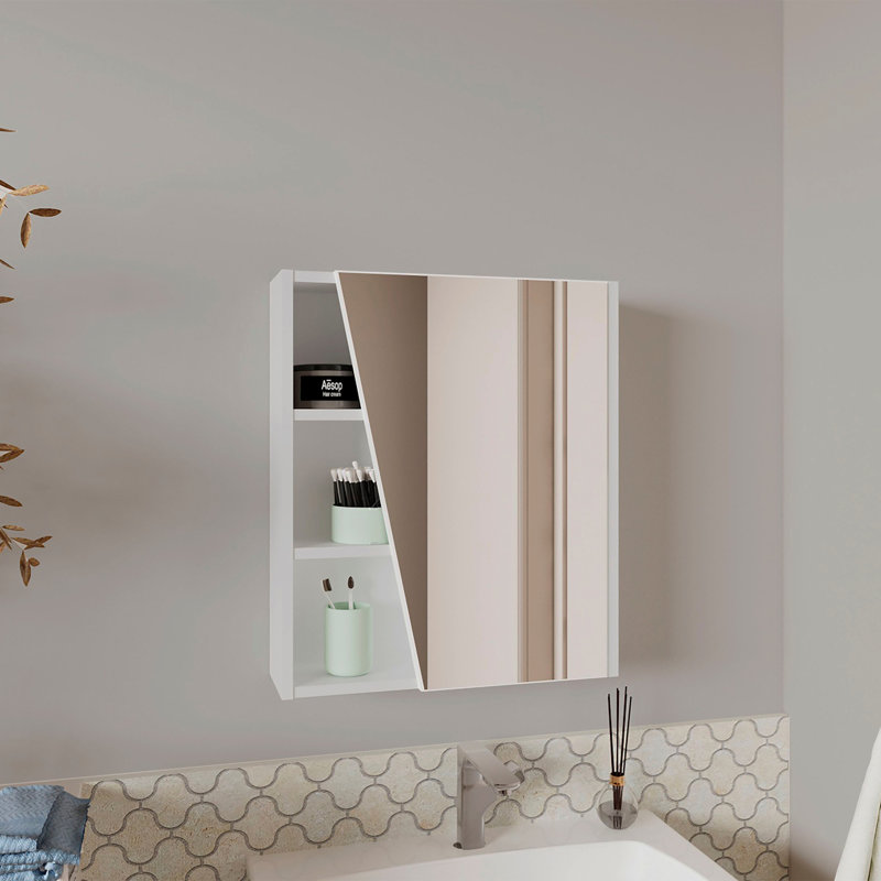 Pharmacie, 1 porte, 5 tablettes, 1 miroir, blanc