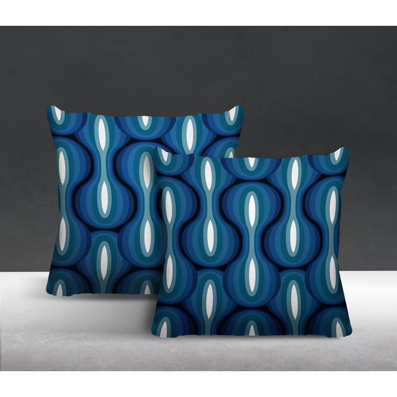 Coussin décoratif intérieur / extérieur Ikat, L 15 po x H 15 po, Turquoise