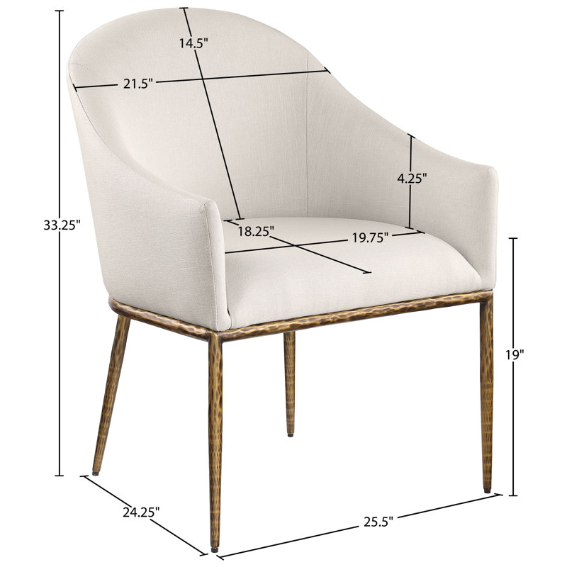 Chaise de salle à manger rembourrée Ferro, Tissu beige texturé en lin, Or brossé