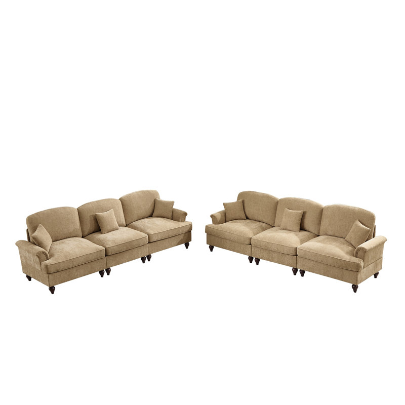 Ensemble de canapé modulaire polyvalent en chenille modulaire avec jupes à volants amovibles et accoudoirs évasés - Canapé nuage de café clair