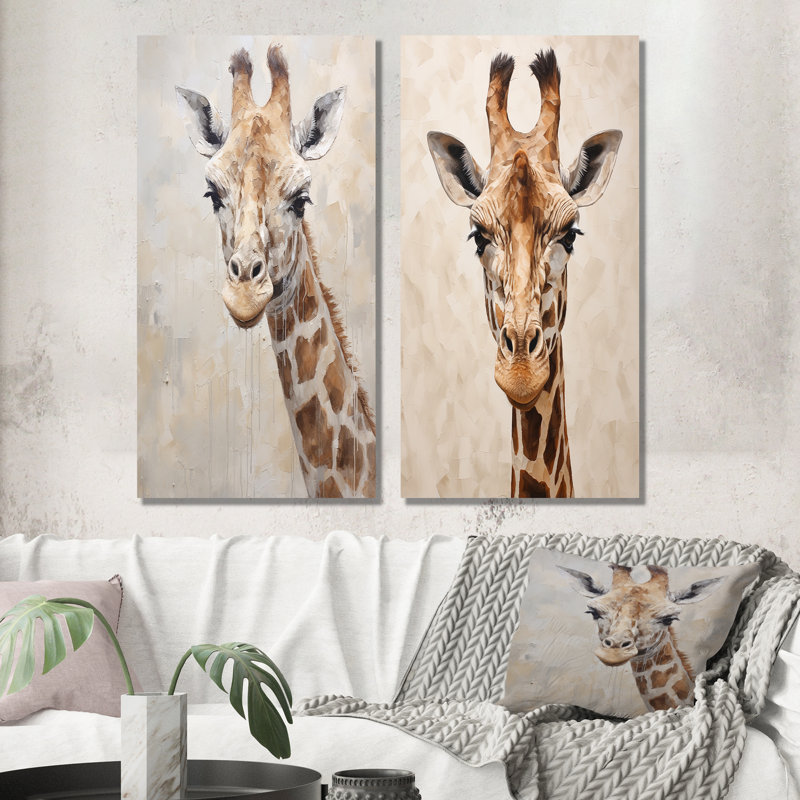 Minimalisme, girafe beige, ensemble de salon mural en métal 2 pièces, H 32 po x l 32 po