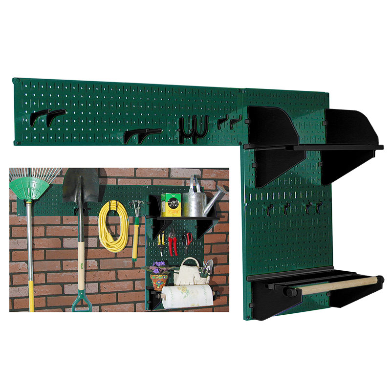 Ensemble de rangement de panneau perforé pour outils de jardin Rylan, Vert / Noir