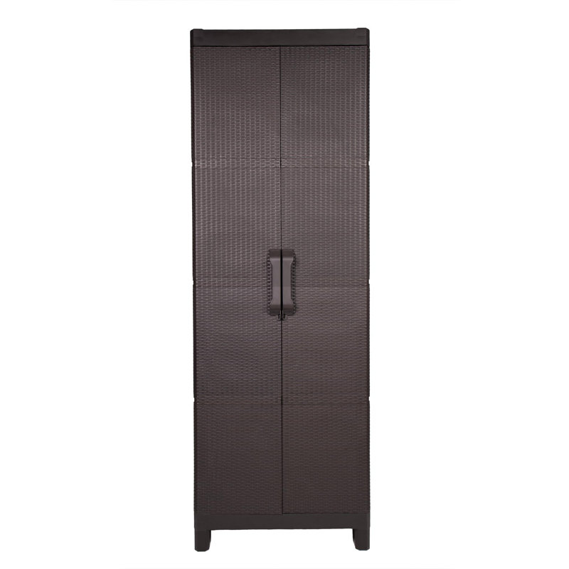 75" Espresso Heavy Duty Resin Faux Rattan Two Door Storage Cabinet