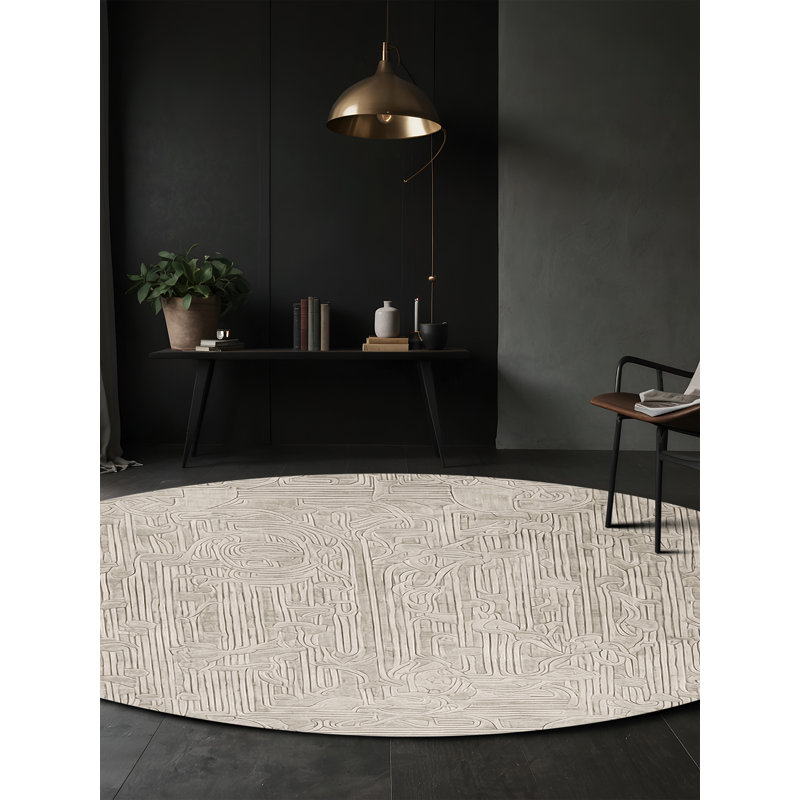 Machine Washable Beige Area Rug, Round 6'