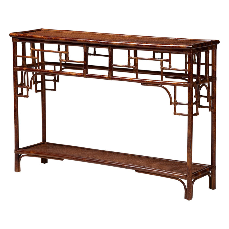 Bali & Pari Sebalio Tortoise Natural Rattan Console Table With Open Shelf – Vintage Style Accent Table For Entryway, Hallway Or Coastal Living Space