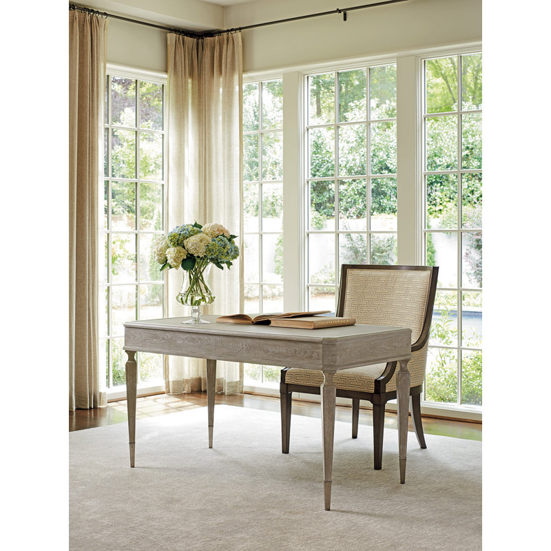 Chloe Transitional Cream Home Office Desk with Gray Leather Top