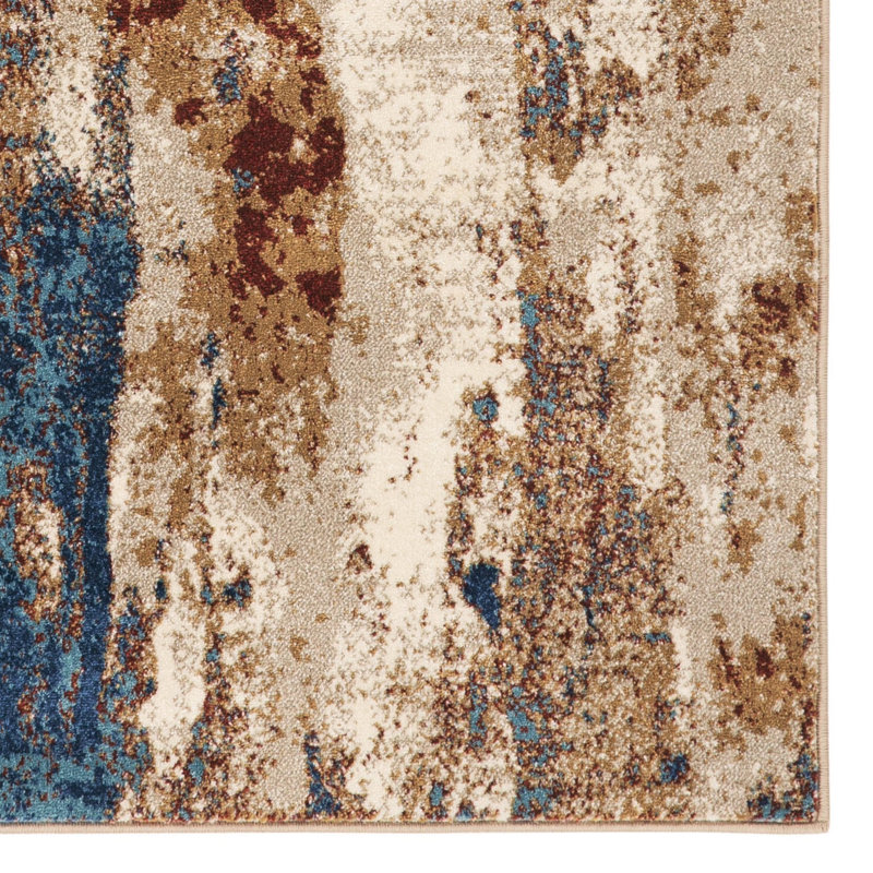Tapis bleu / beige semiha, Tapis de couloir de 2 pi x 7 pi