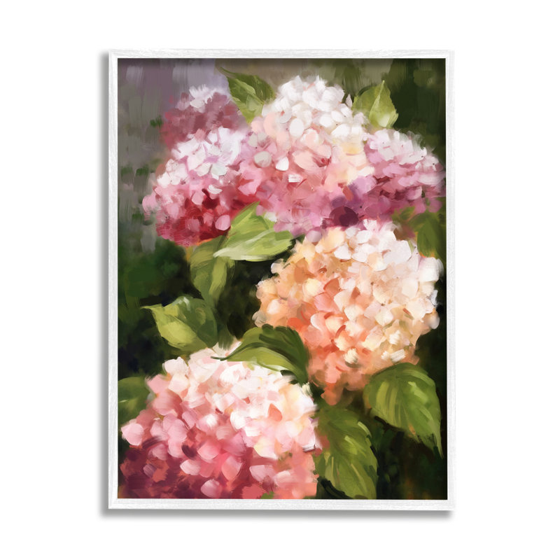 " Pink Hydrangea Blooms " by Ziwei Li Painting Print, Coastal White Framed Giclee, 14" H x 11" W x 1.5" D
